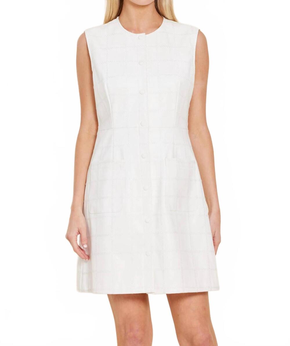 NEW DOLCE CABO vegan plaid stitch mini dress in white